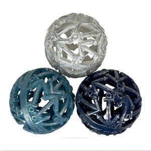 Decorative Orb Set Anchor Nautical Resin 4.5 in Blue White Set of 3